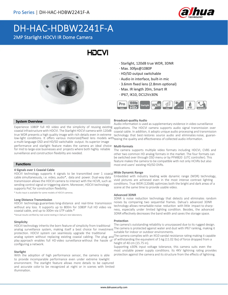 Página 1 del manual Ficha técnica Dahua Technology HAC-HDBW2241F-A