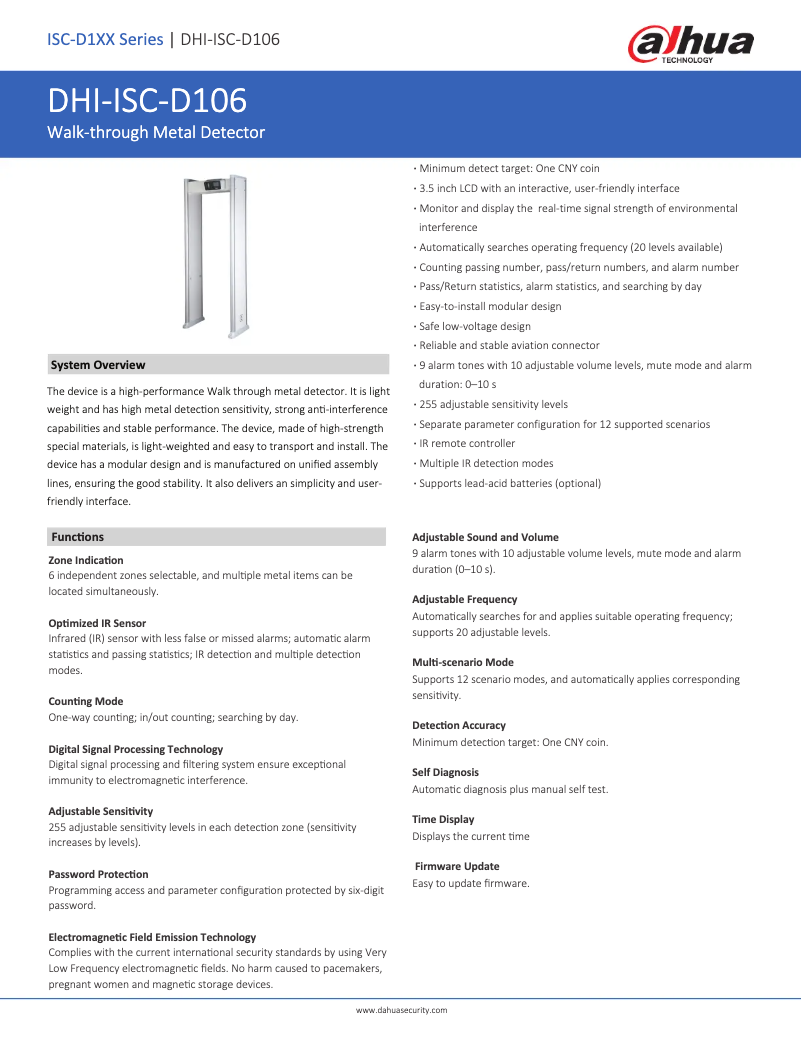 Página nº 1 - Ficha técnica Dahua Technology ISC-D106