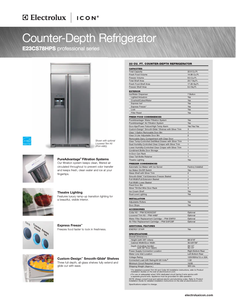 Página 1 del manual Ficha técnica Electrolux E23CS78HPS