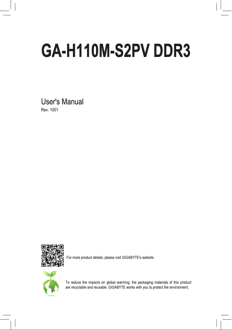 Imagen de la primera página del manual del dispositivo GA-H110M-S2PV DDR3