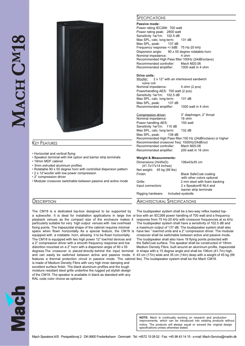 Página 1 del manual Ficha técnica Martin CM18