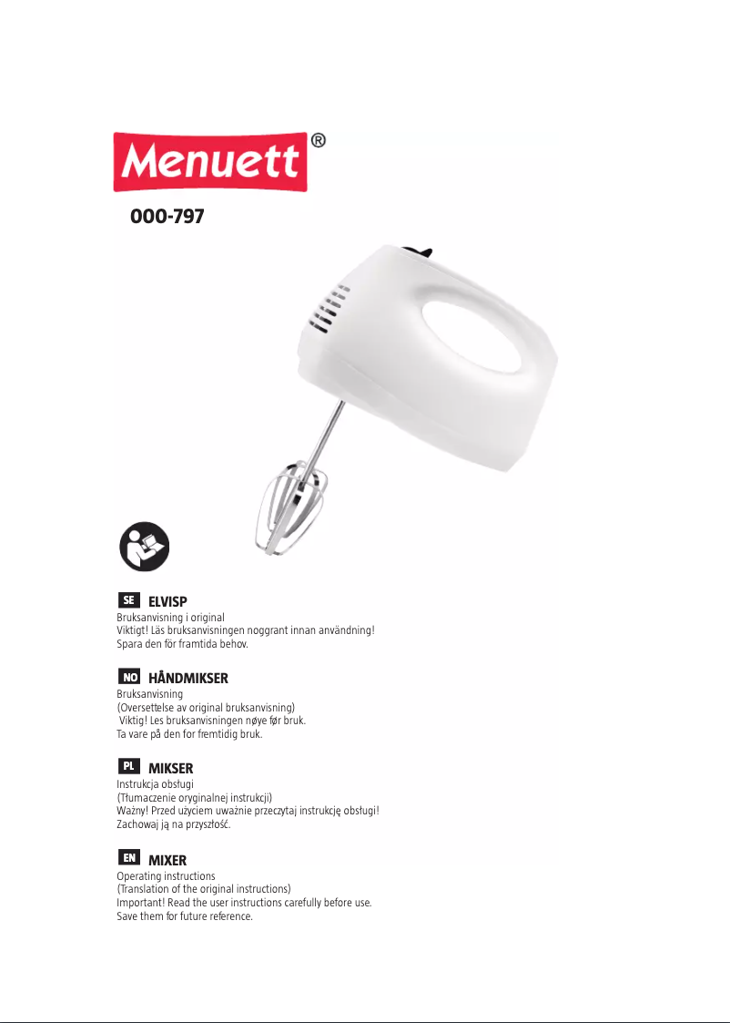 Página 1 del manual Manual de usuario Menuett 000-797