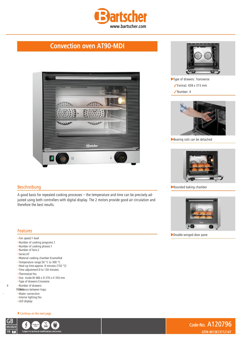 Página 1 del manual Ficha técnica Bartscher AT90-MDI