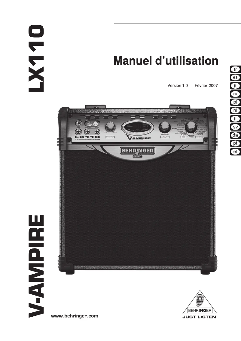Imagen de la primera página del manual del dispositivo V-AMPIRE LX110