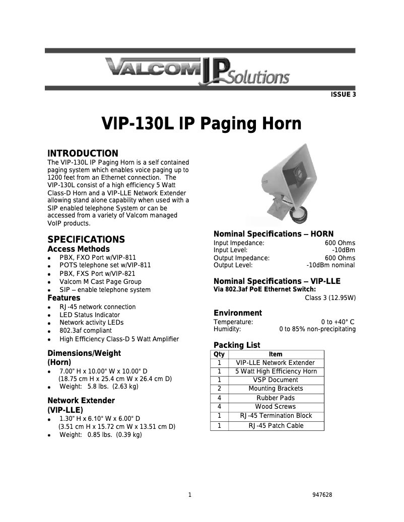 Página 1 del manual Manual de usuario Valcom VIP-130L