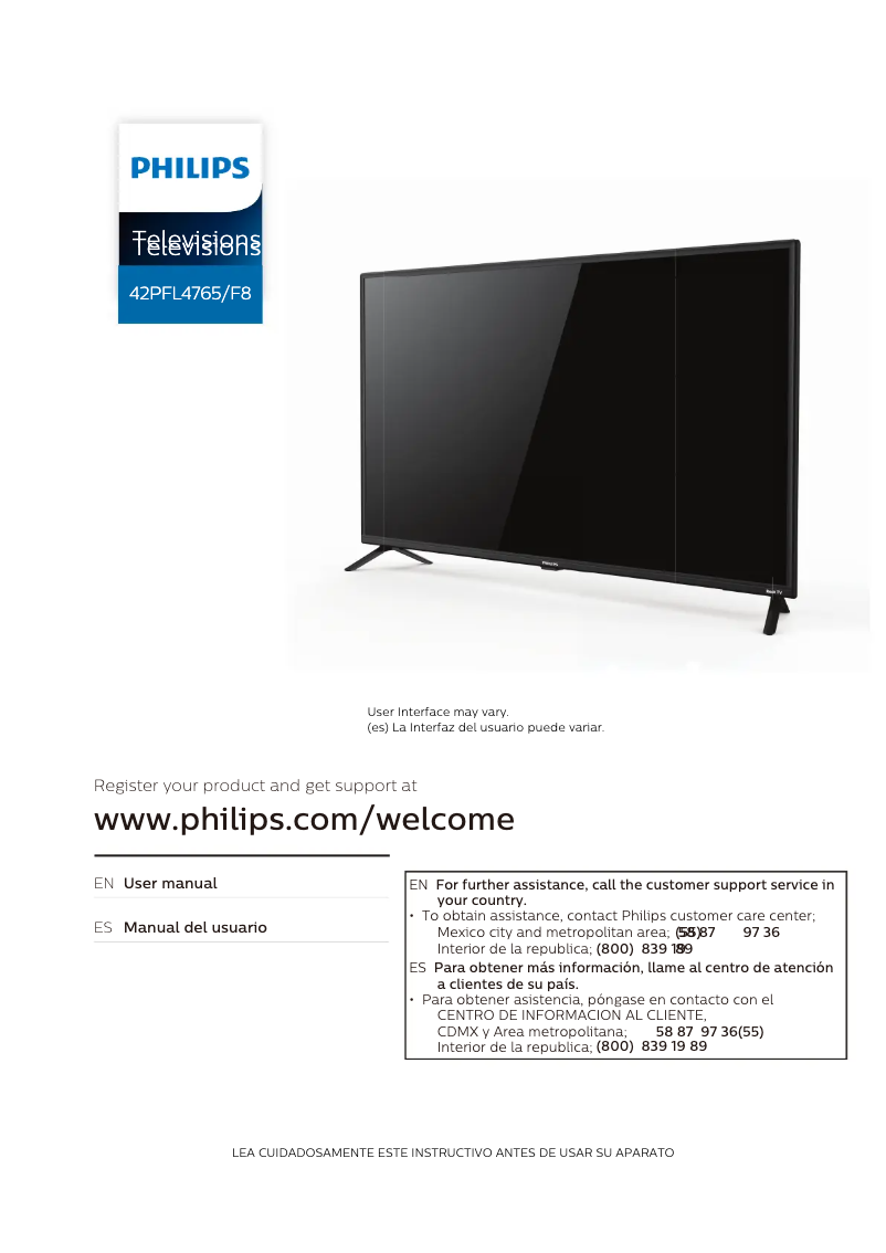 Imagen de la primera página del manual del dispositivo 42PFL4765