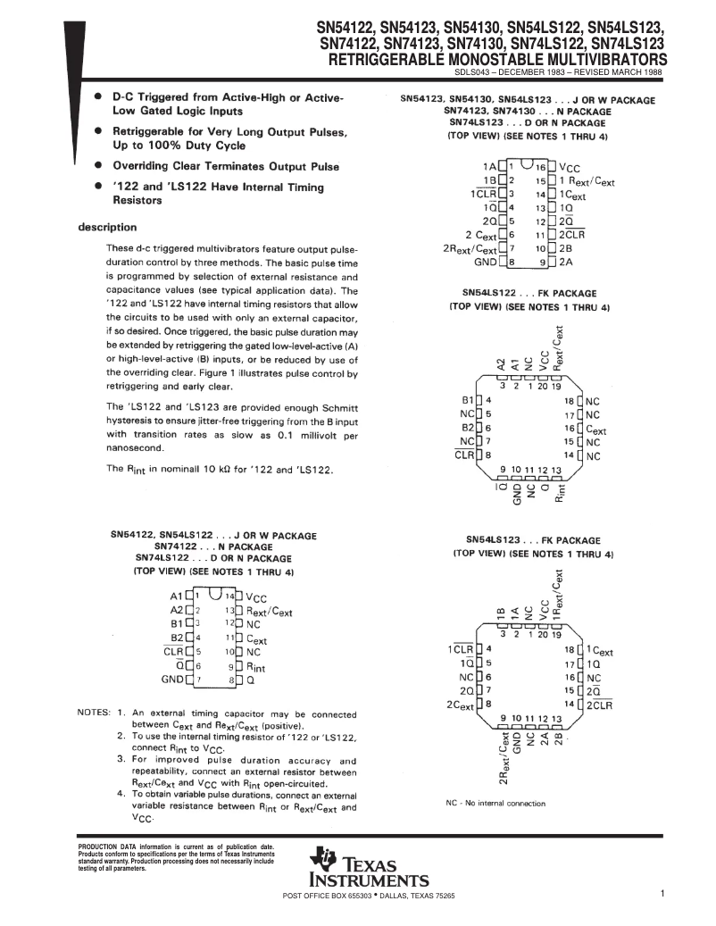 Imagen de la primera página del manual del dispositivo SN74LS122N