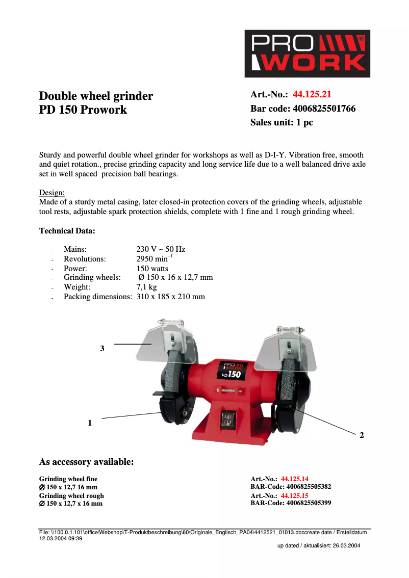 Página 1 del manual Manual de usuario Prowork PD 150