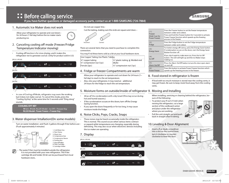 Imagen de la primera página del manual del dispositivo RF221NCTASG