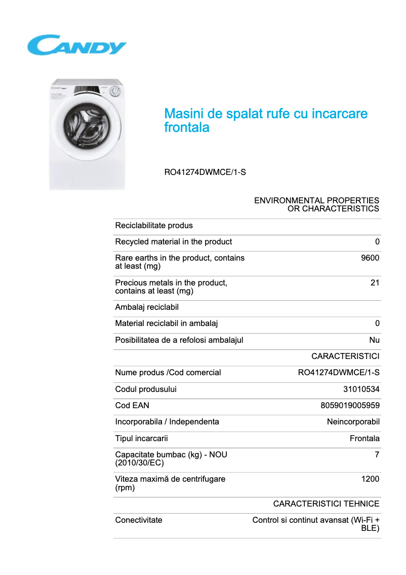 Imagen de la primera página del manual del dispositivo RapidÓ RO41274DWMCE/1-S