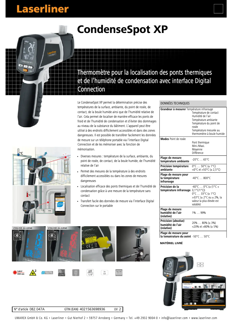 Página 1 del manual Ficha técnica Laserliner CondenseSpot XP