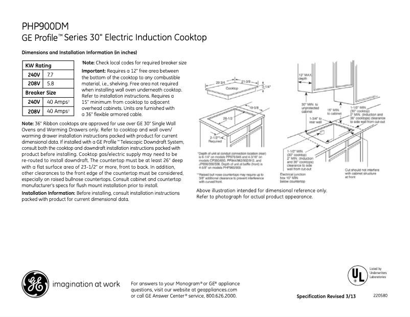 Página 1 del manual Ficha técnica GE Profile PHP900DMBB