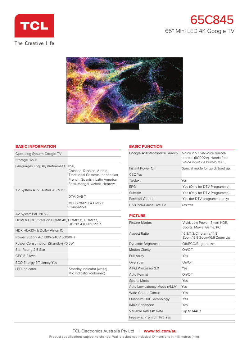 Imagen de la primera página del manual del dispositivo 65C845
