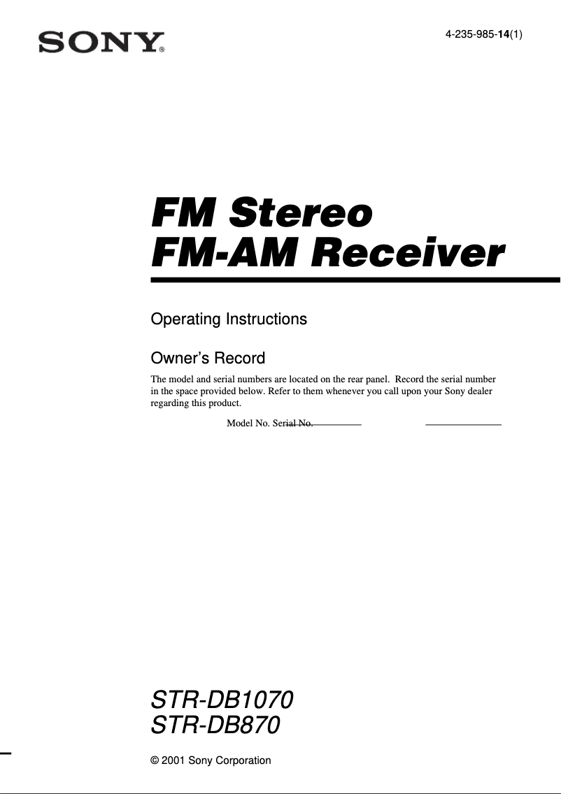 Imagen de la primera página del manual del dispositivo STR-DB1070