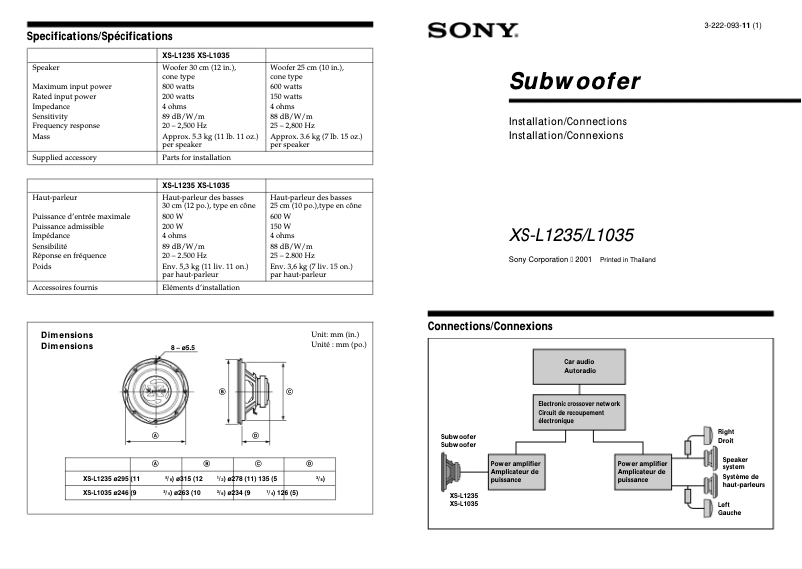 Página 1 del manual Guía de instalación Sony XS-L1235
