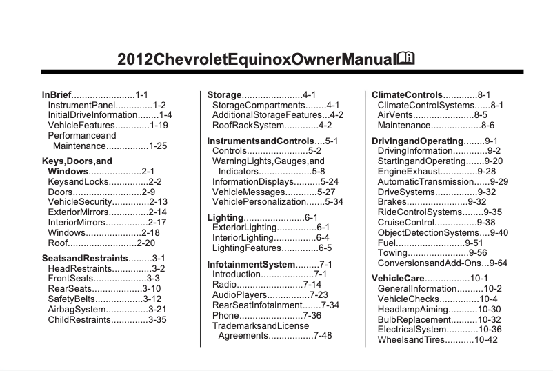 Página 1 del manual Manual de usuario Chevrolet Equinox (2012)
