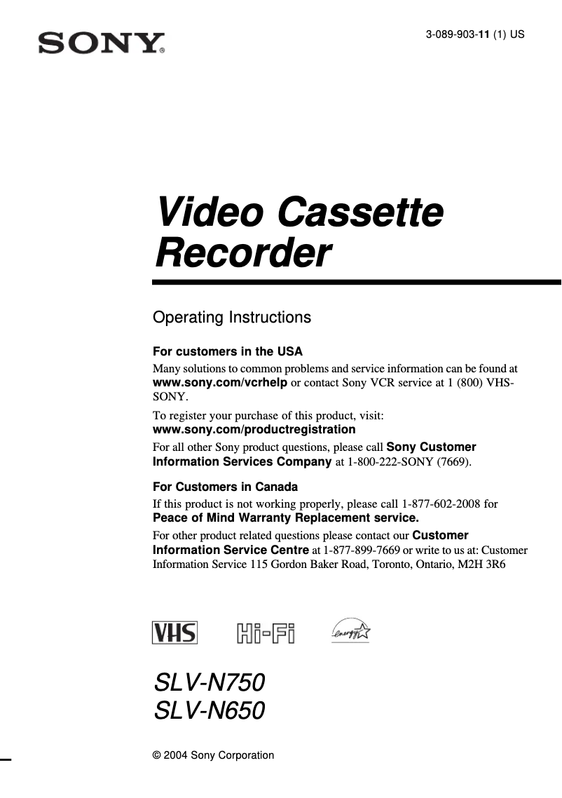 Página 1 del manual Manual de usuario Sony SLV-N750