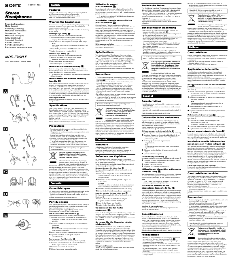 Imagen de la primera página del manual del dispositivo MDR-EX52LP
