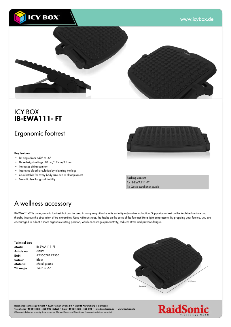 Página 1 del manual Ficha técnica Icy Box IB-EWA111-FT