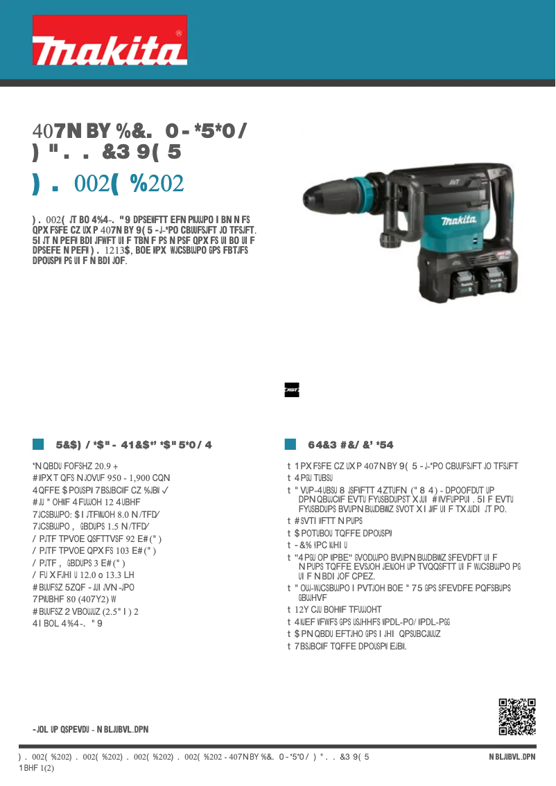 Página 1 del manual Ficha técnica Makita HM002GD202