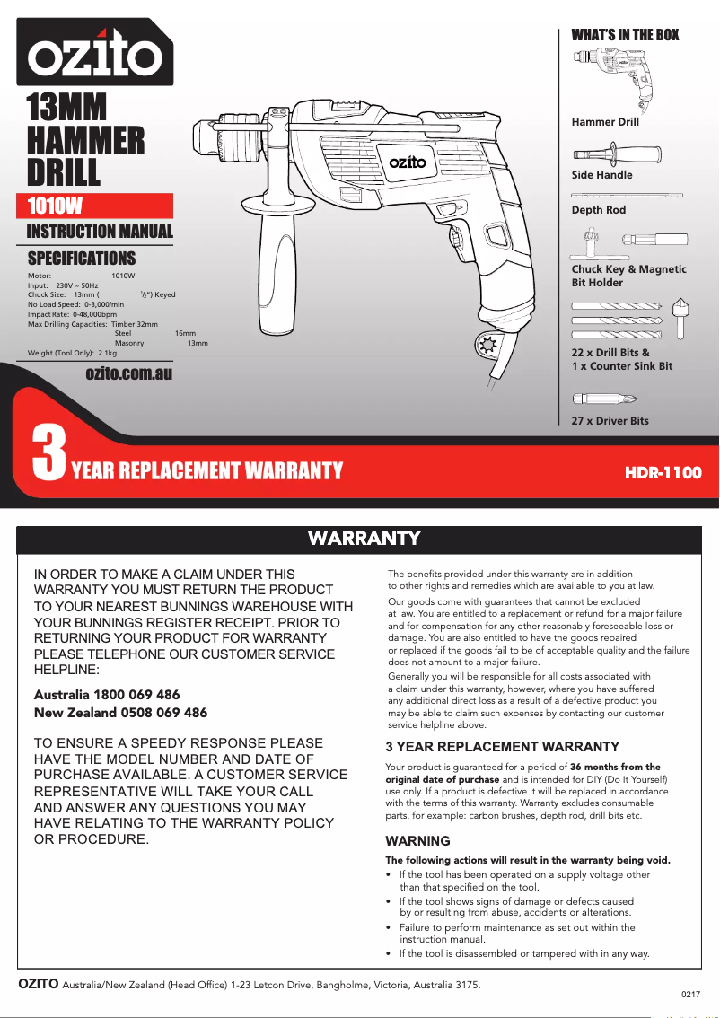 Página 1 del manual Manual de instrucciones Ozito HDR-1100