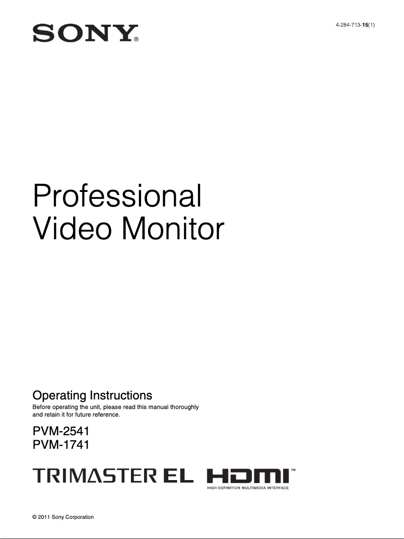 Imagen de la primera página del manual del dispositivo PVM-2541