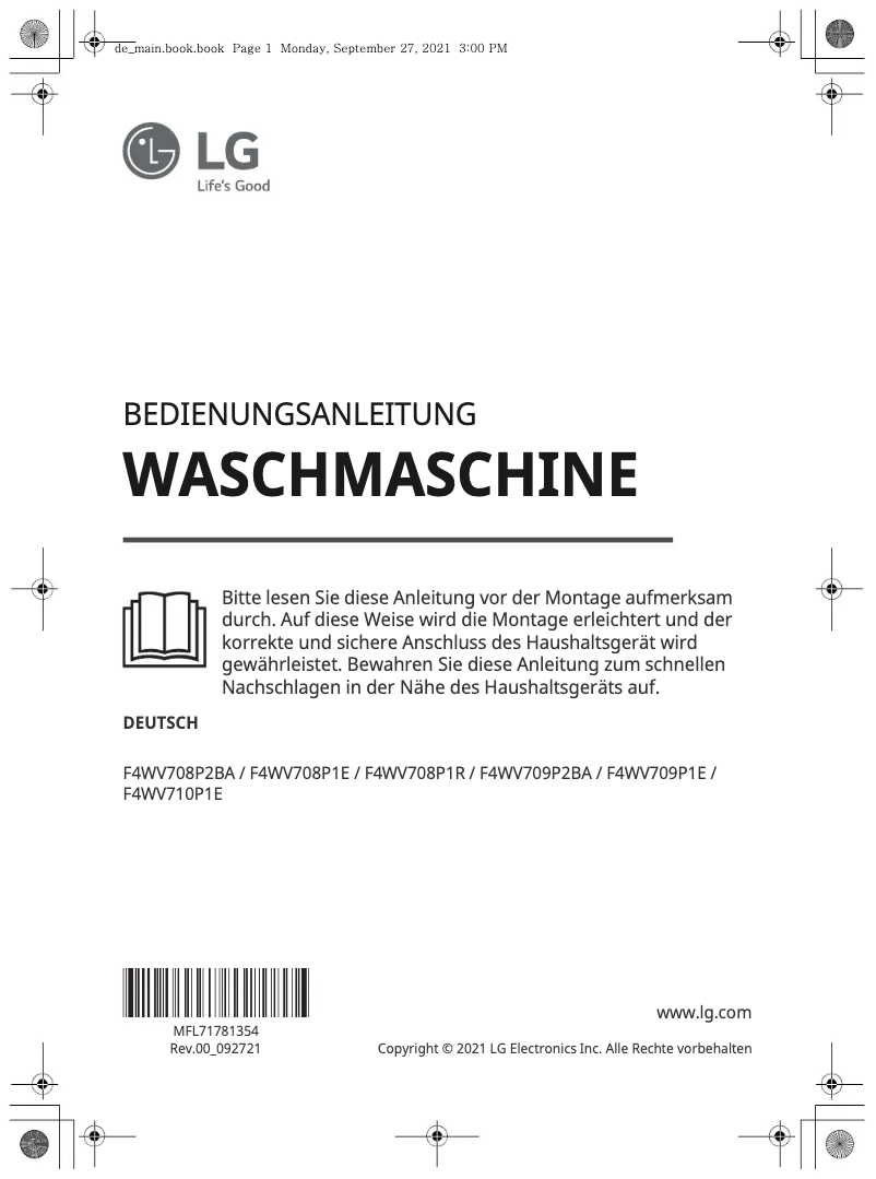 Imagen de la primera página del manual del dispositivo F4WV709P2BA