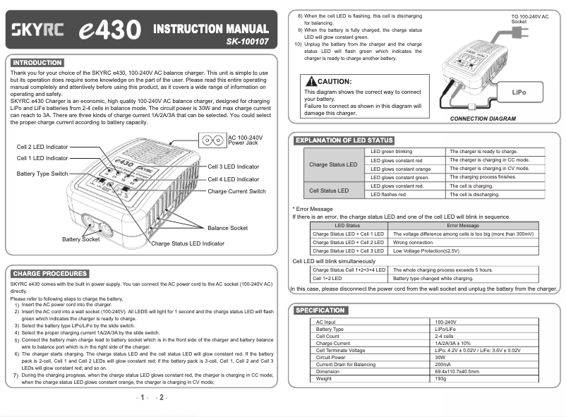 Imagen de la primera página del manual del dispositivo e430
