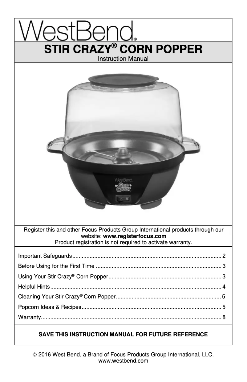 Imagen de la primera página del manual del dispositivo New Stir Crazy 82505