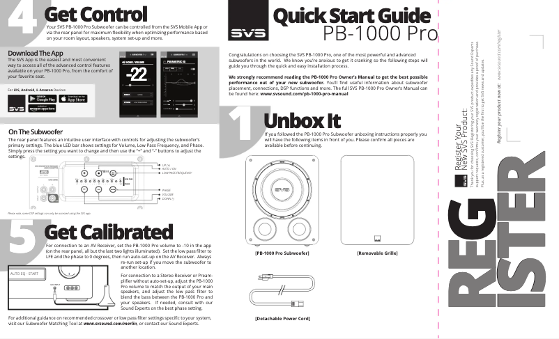 Página 1 del manual Guía de inicio rápido SVS PB-1000 Pro