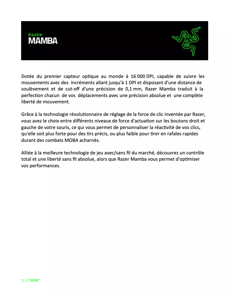 Página 1 del manual Manual de usuario Razer Mamba RZ01