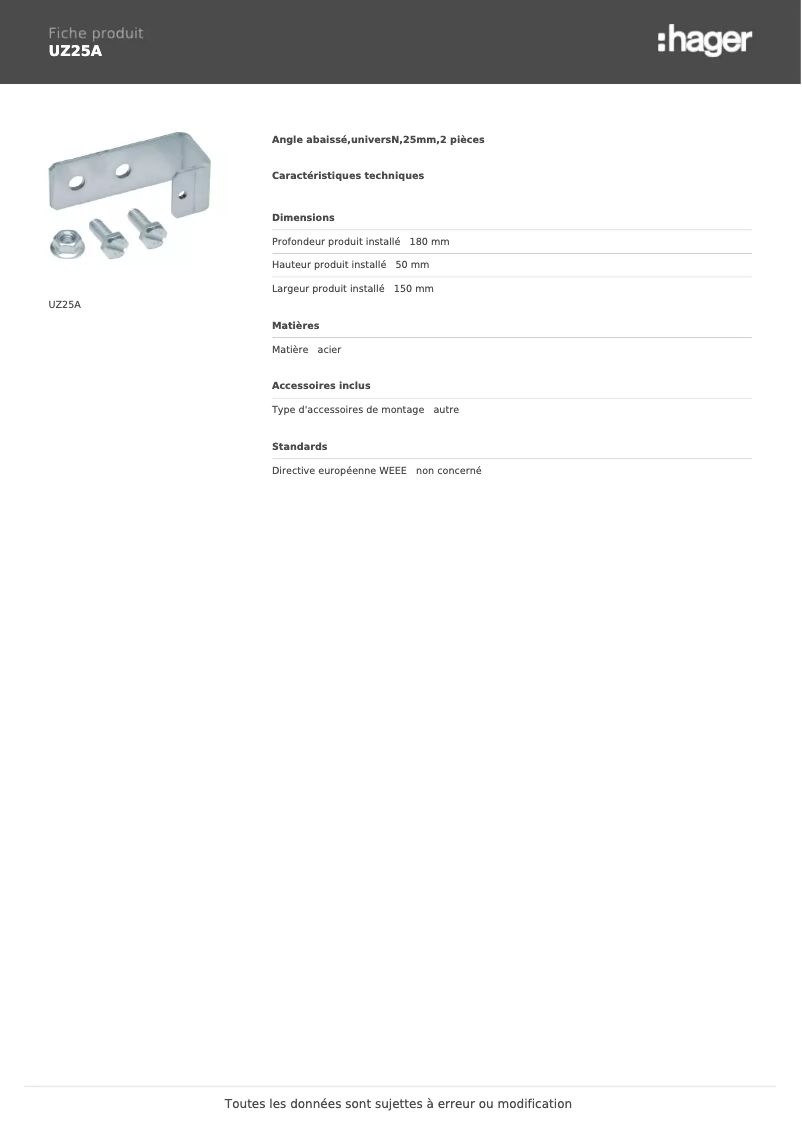 Página 1 del manual Manual de usuario Hager UZ25A