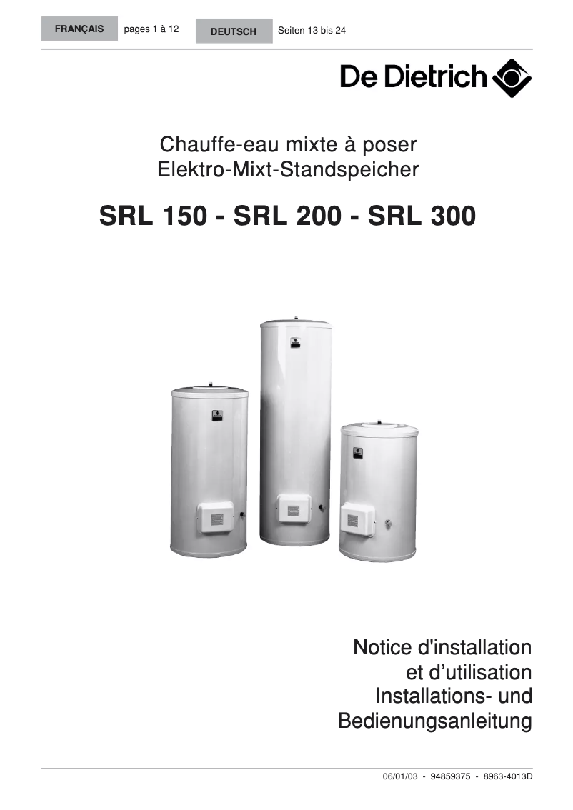 Página 1 del manual Manual de usuario De Dietrich SRL 150