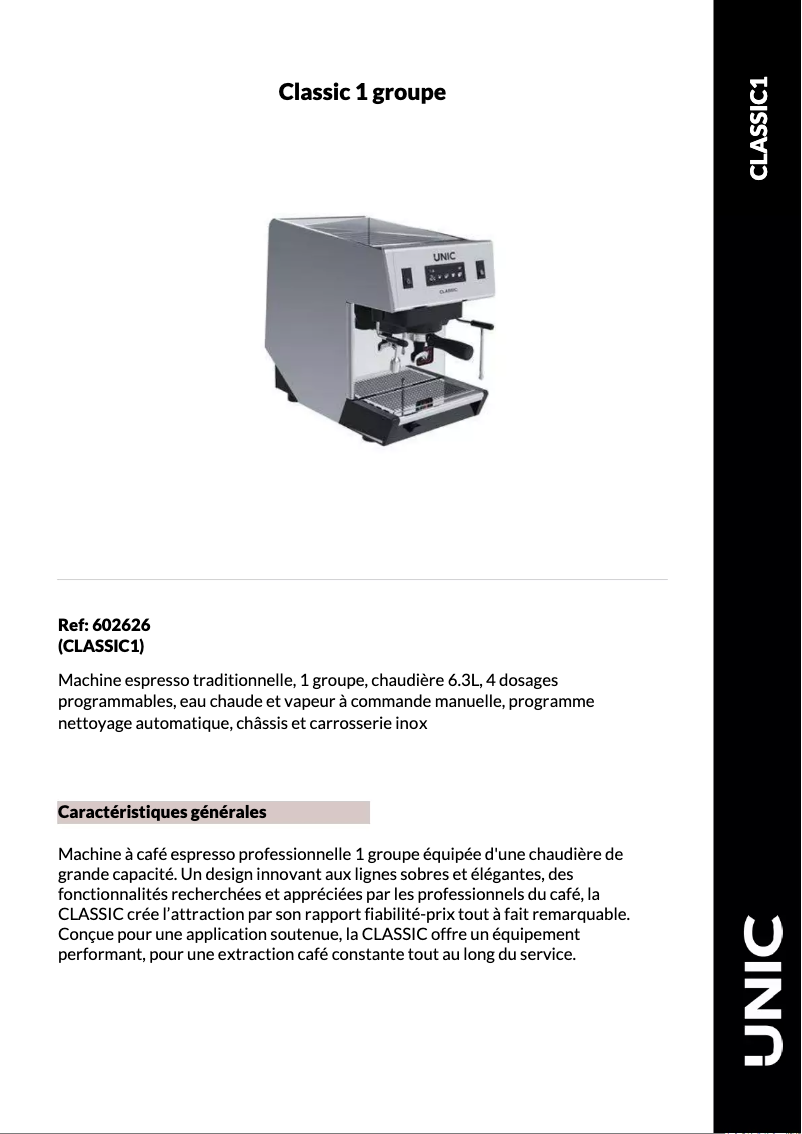 Página 1 del manual Ficha técnica UNIC CLASSIC 1