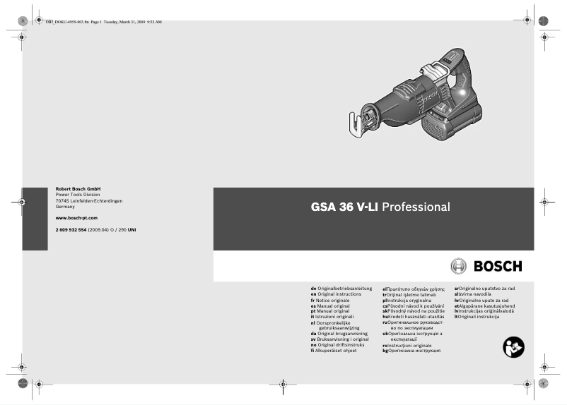 Imagen de la primera página del manual del dispositivo GSA 36 V-LI