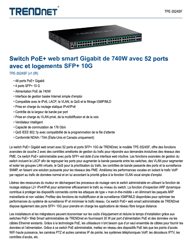 Página 1 del manual Ficha técnica TRENDnet TPE-3524SF