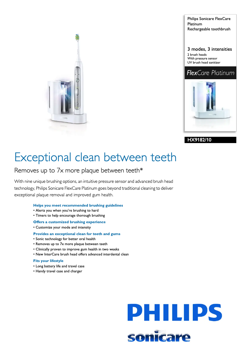 Imagen de la primera página del manual del dispositivo Sonicare FlexCare Platinum HX9182