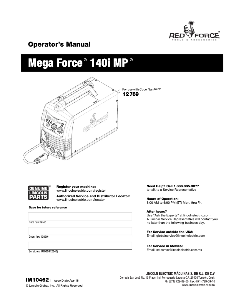 Página nº 1 - Manual de usuario Lincoln Electric POWER MIG 140i MP