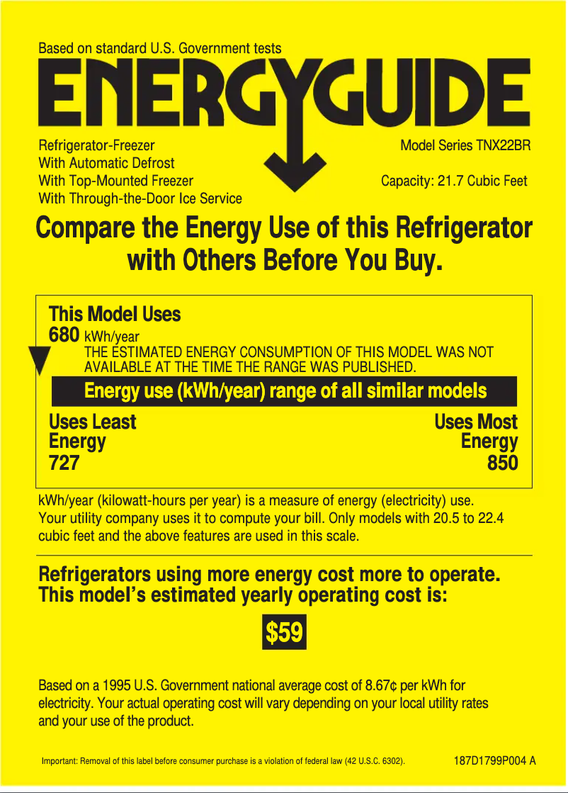 Página 1 del manual Etiqueta energética GE Profile Performance TNX22BRCLWW