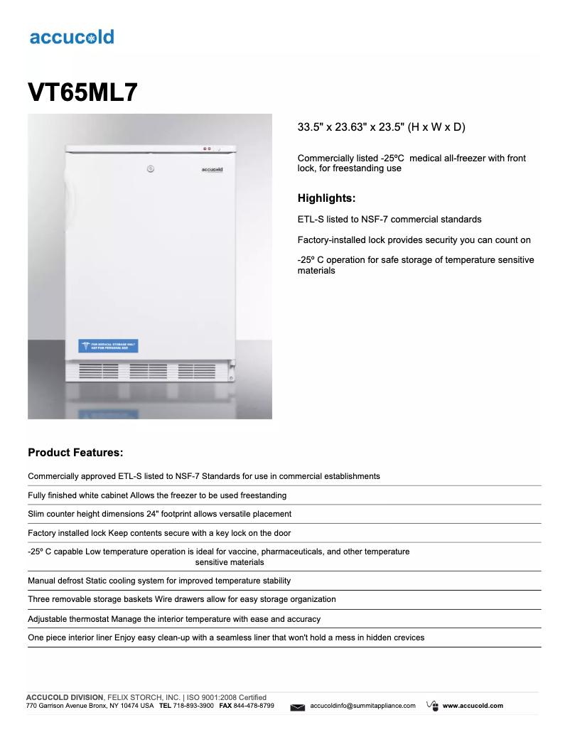 Imagen de la primera página del manual del dispositivo Accucold VT65ML7
