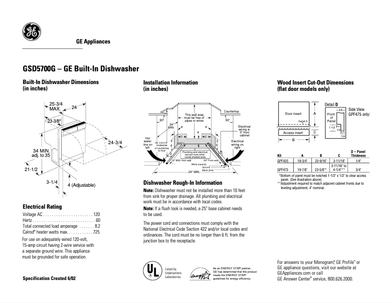 Imagen de la primera página del manual del dispositivo GSD5700GWW