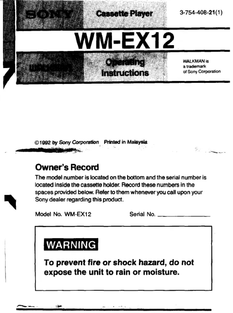 Página 1 del manual Manual de usuario Sony Walkman WM-EX12