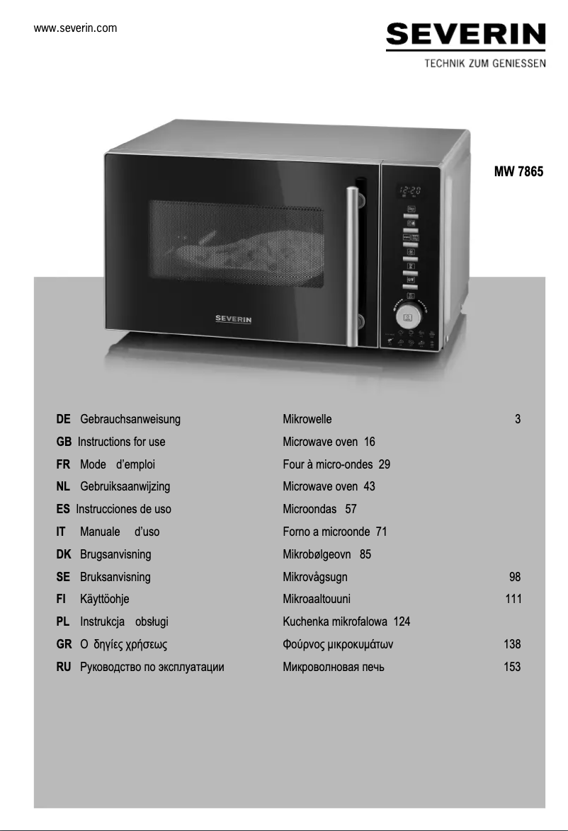 Página 1 del manual Ficha técnica Severin MW 7865