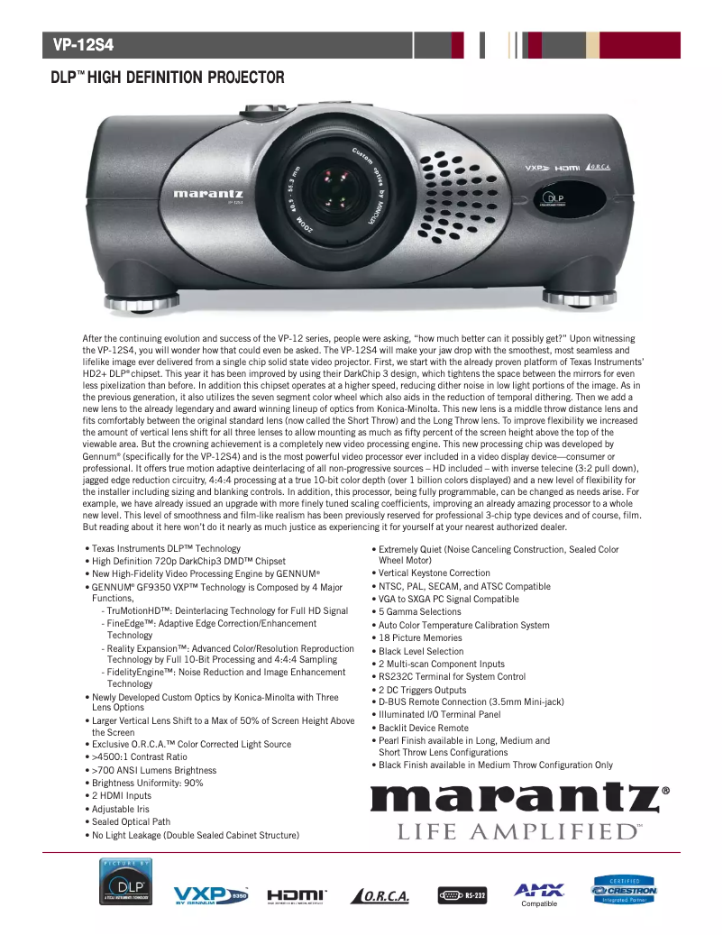 Página 1 del manual Ficha técnica Marantz VP-12S4