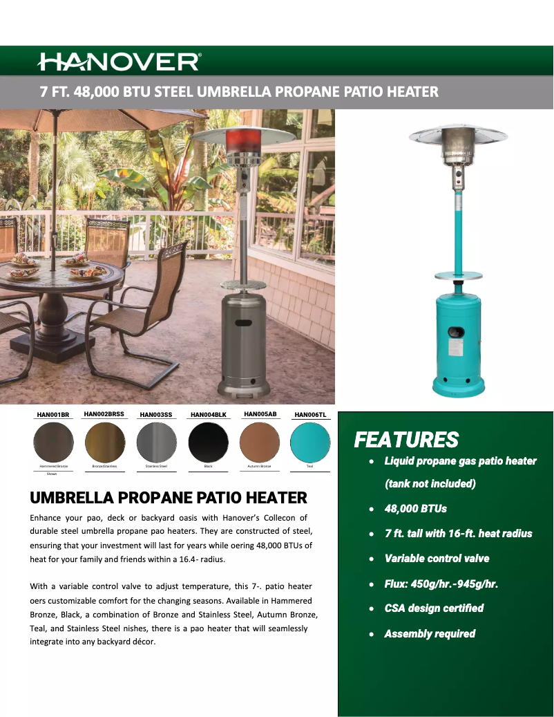 Página 1 del manual Ficha técnica Hanover 9710004U