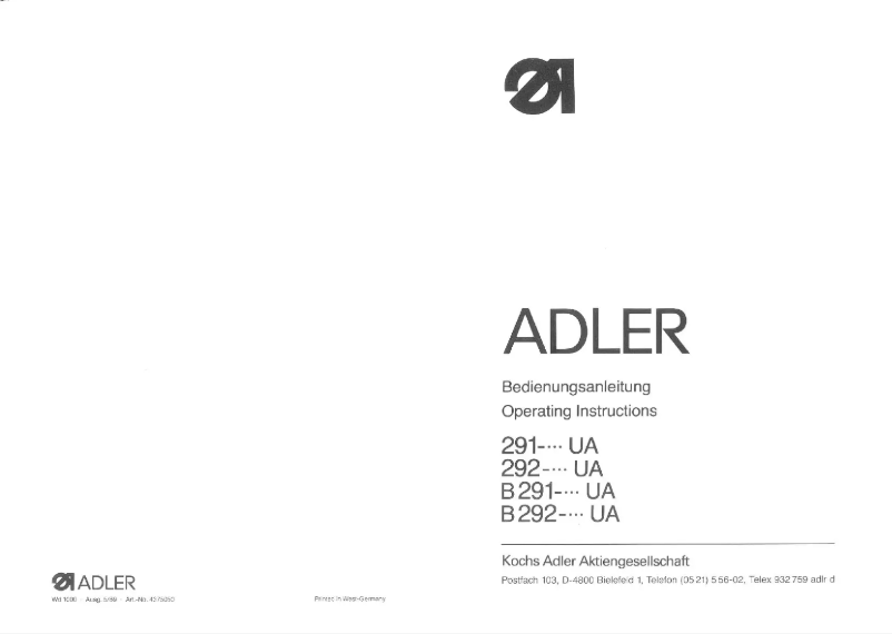Página 1 del manual Manual de usuario Dürkopp Adler 291