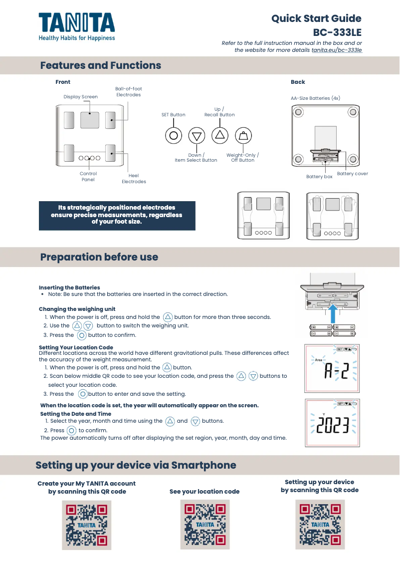 Página 1 del manual Guía de inicio rápido Tanita BC-333LE