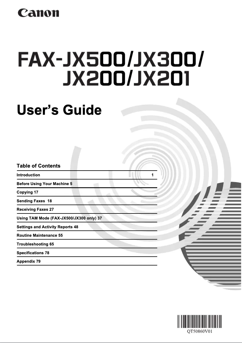 Imagen de la primera página del manual del dispositivo FAX-JX500