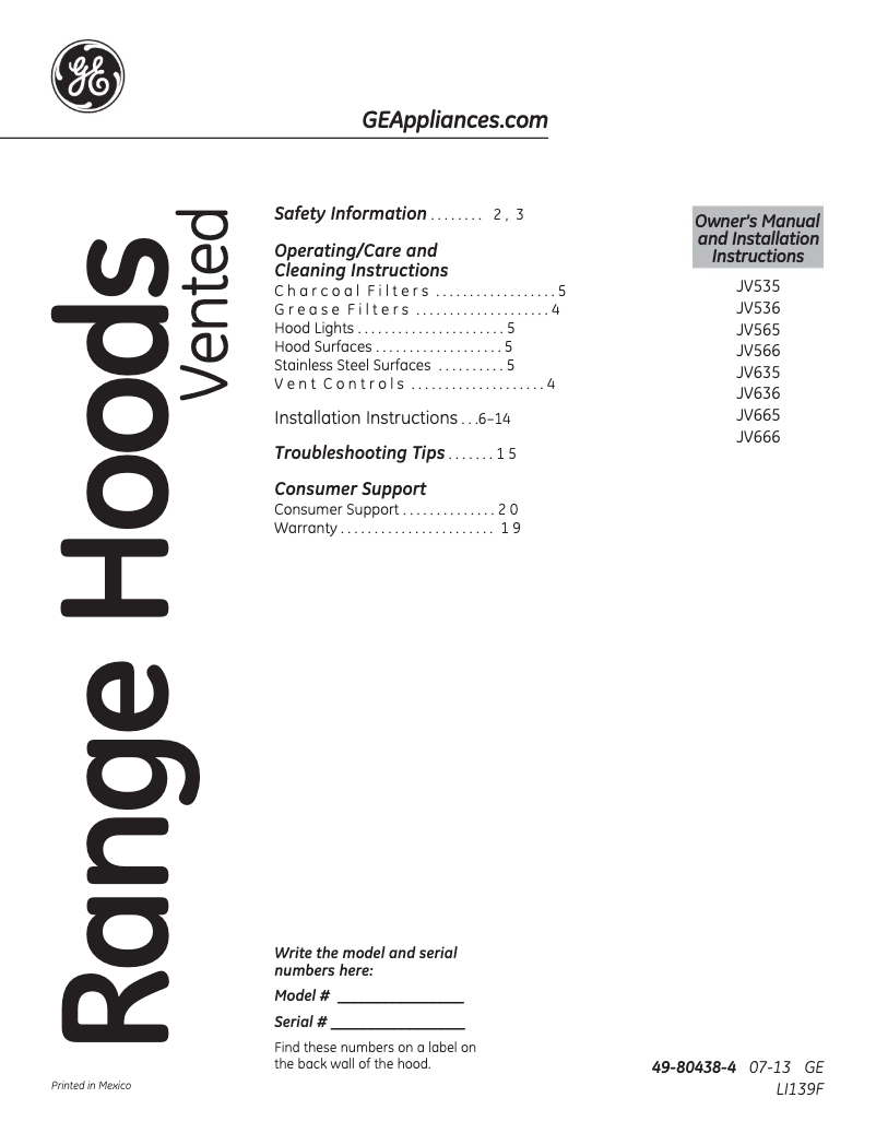 Imagen de la primera página del manual del dispositivo JV565HWW Profile