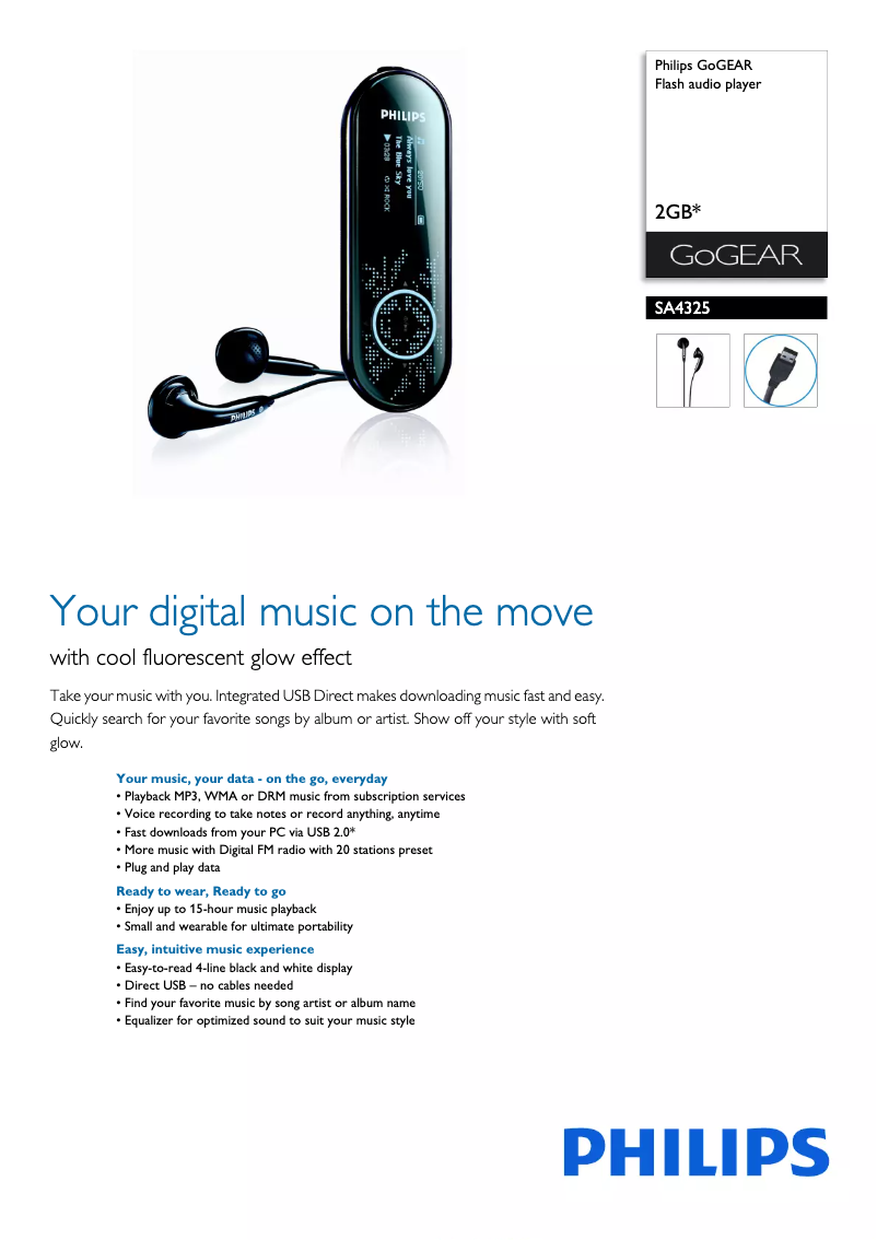 Imagen de la primera página del manual del dispositivo GoGear SA4325